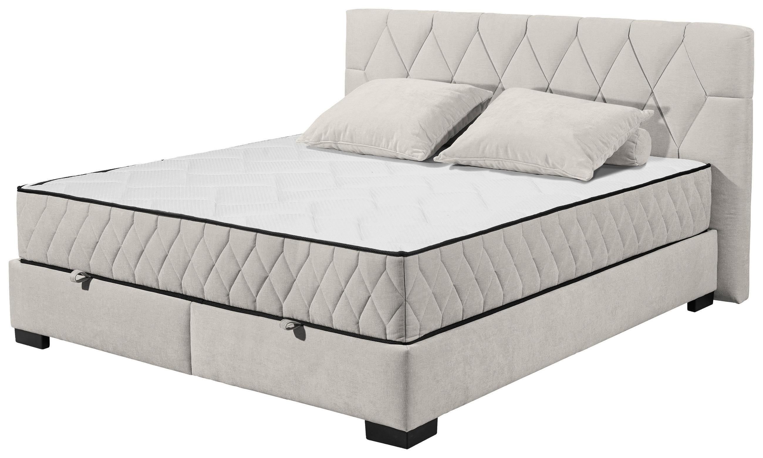 Thumbnail - Mid.you Boxbett, Beige, Textil, H3 + H4, 9-Zonen, 180x200 cm, Bettkasten, gepolstertes Kopfteil, Federkernmatratze, Wend...