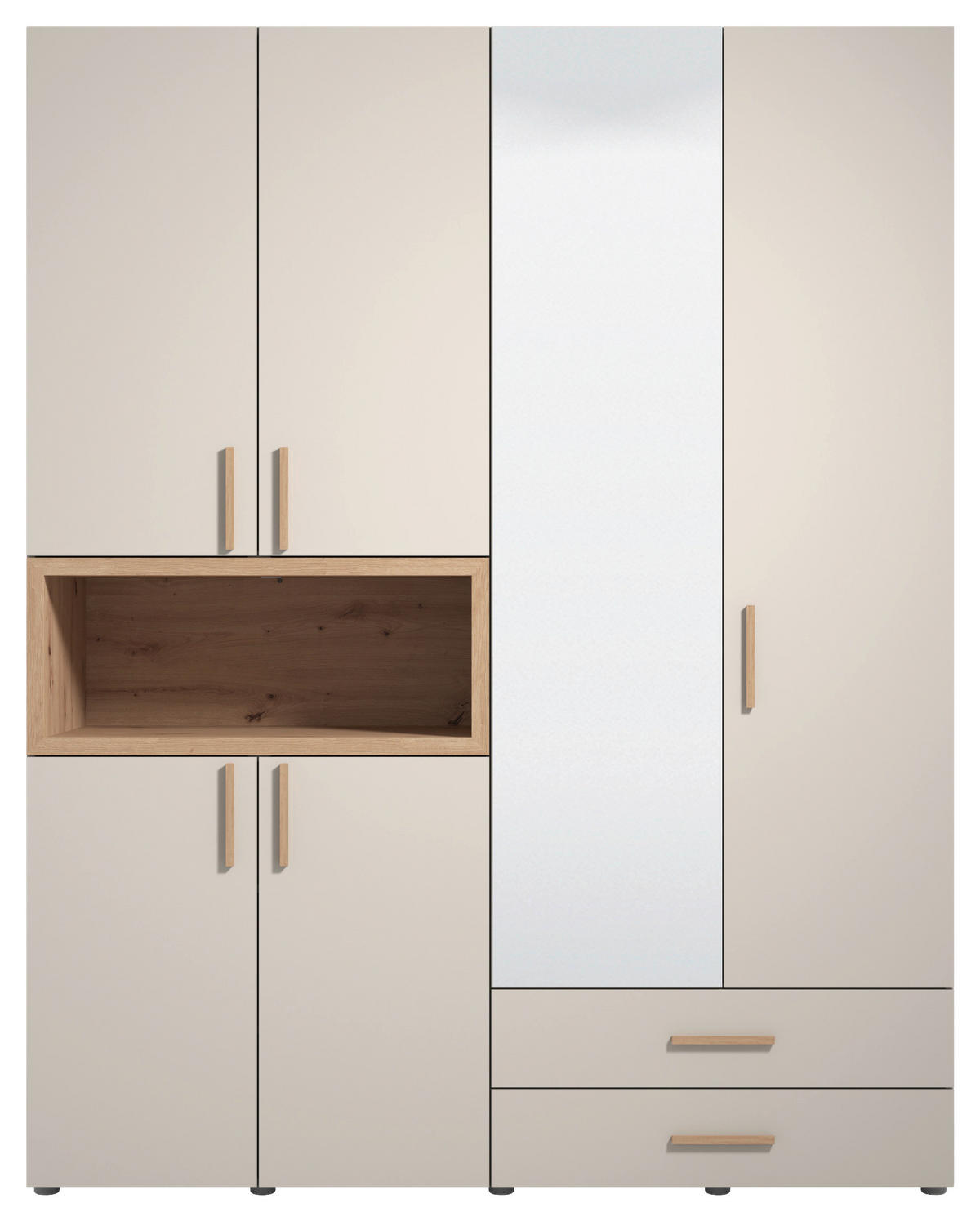 KLEIDERSCHRANK 179/226,5/56,5 cm,  in Kaschmir, Eiche Artisan, 6-türig  - Kaschmir/Beigebraun, MODERN, Glas/Holzwerkstoff (179/226,5/56,5cm) - MID.YOU