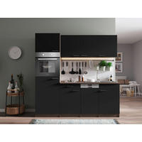 KÜCHENBLOCK 205 cm   in Schwarz  - Eichefarben/Alufarben, Basics, Holzwerkstoff/Kunststoff (205cm) - Respekta