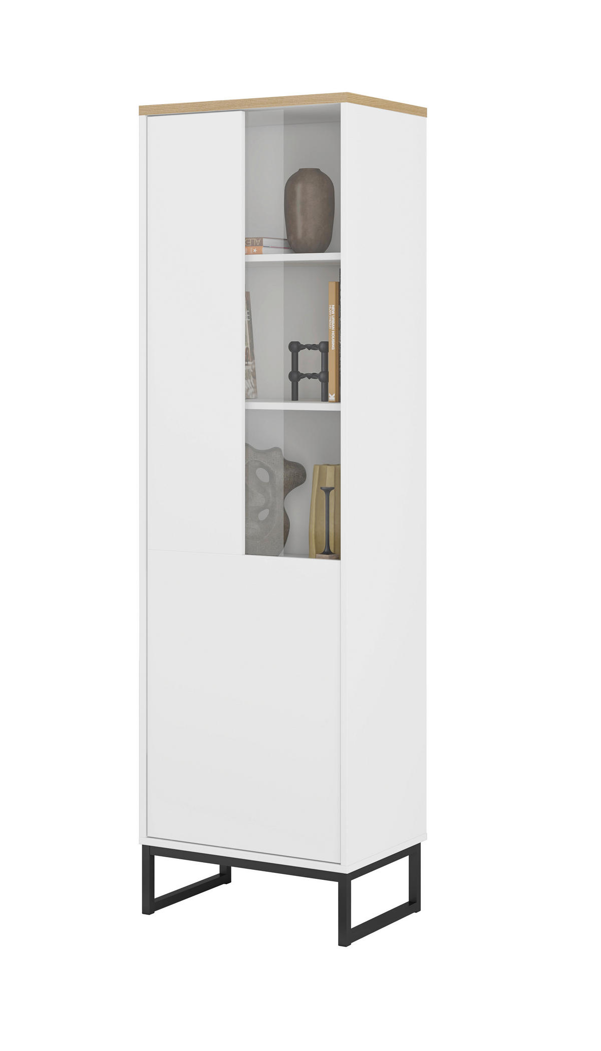 VITRINE Alto in Weiß, Eichefarben  - Eichefarben/Schwarz, Design, Glas/Holzwerkstoff (53,4/180,7/36,5cm) - MID.YOU