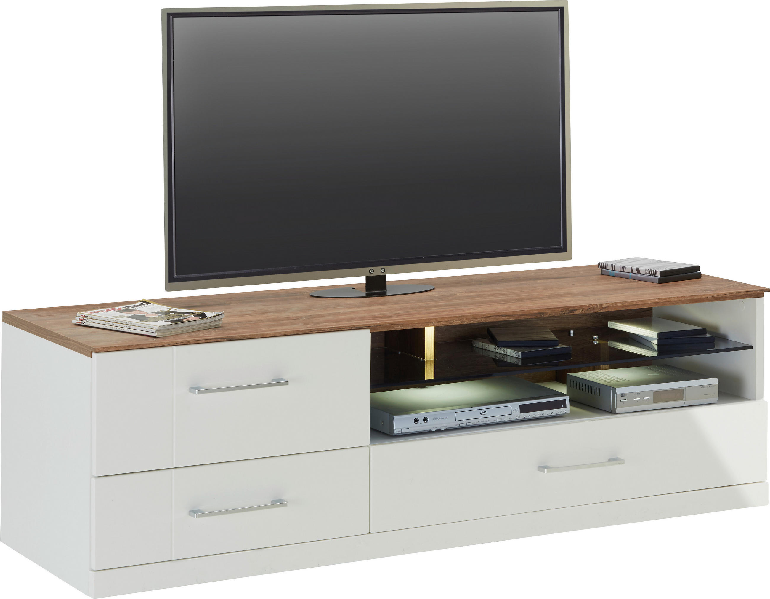 MEDIABÄNK vit, akaciefärgad  160/49/50 cm  - vit/akaciefärgad, Design, trä (160/49/50cm) - Premium Living