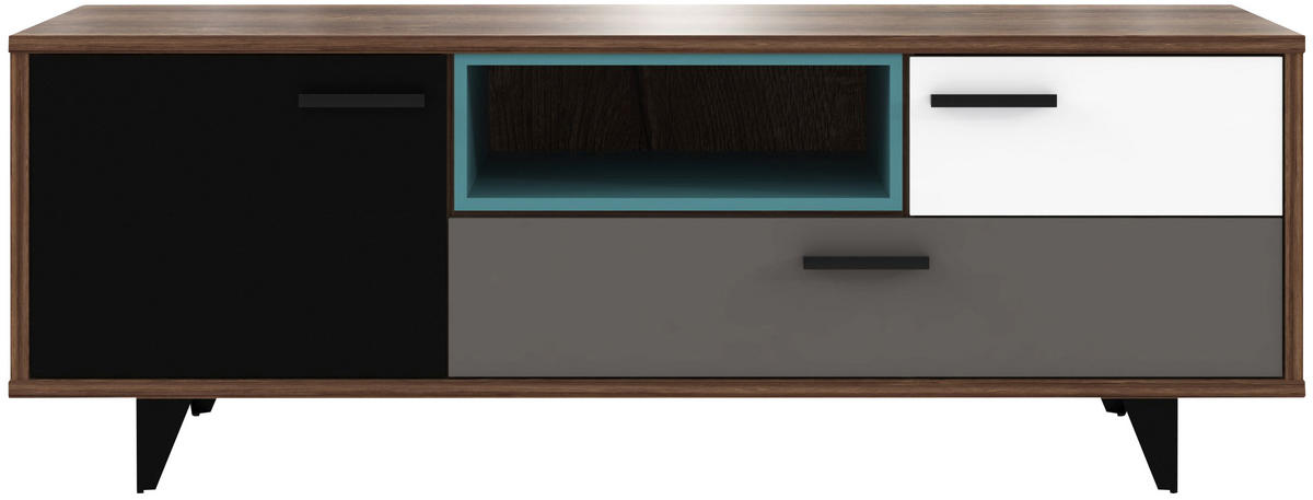 KOMODA POD TELEVIZI, šedá, zelená, černá, bílá, barvy dubu, 155/54/52 cm - šedá/bílá, Design, kompozitní dřevo/plast (155/54/52cm) - Carryhome