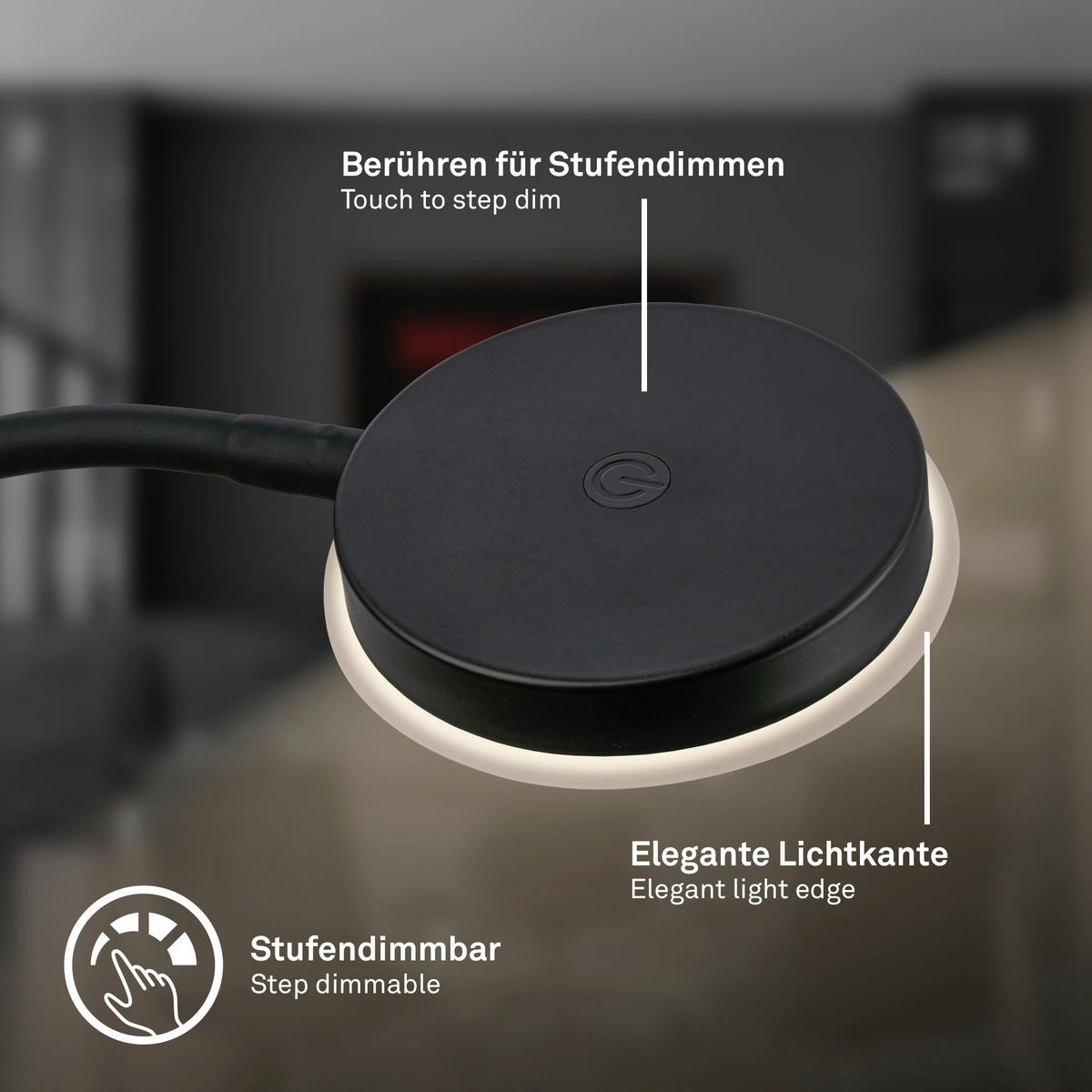 STOLNÍ LED LAMPA, dotykový stmívač, 13/55,5 cm  - černá/béžová, Design, kov/plast (13/55,5cm)