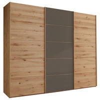 SCHWEBETÜRENSCHRANK Dunkelbraun, Eiche Bianco  - Eiche Bianco/Dunkelbraun, Natur, Glas/Holz (300/236/67cm) - Linea Natura