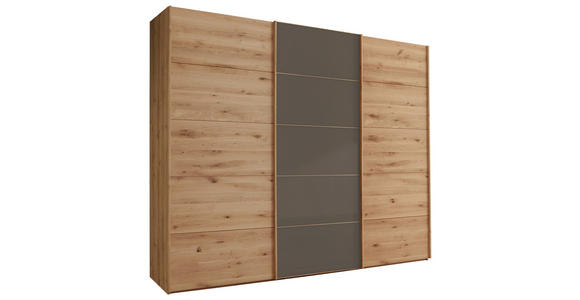 SCHWEBETÜRENSCHRANK 300/236/67 cm 3-türig Dunkelbraun, Eiche Bianco  - Eiche Bianco/Dunkelbraun, Natur, Glas/Holz (300/236/67cm) - Linea Natura