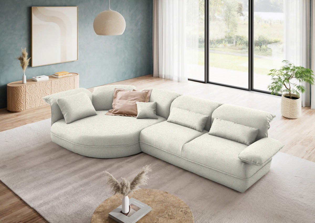 ECKSOFA Chenille Creme  - Creme/Schwarz, Design, Kunststoff/Textil (154/343cm) - Koinor