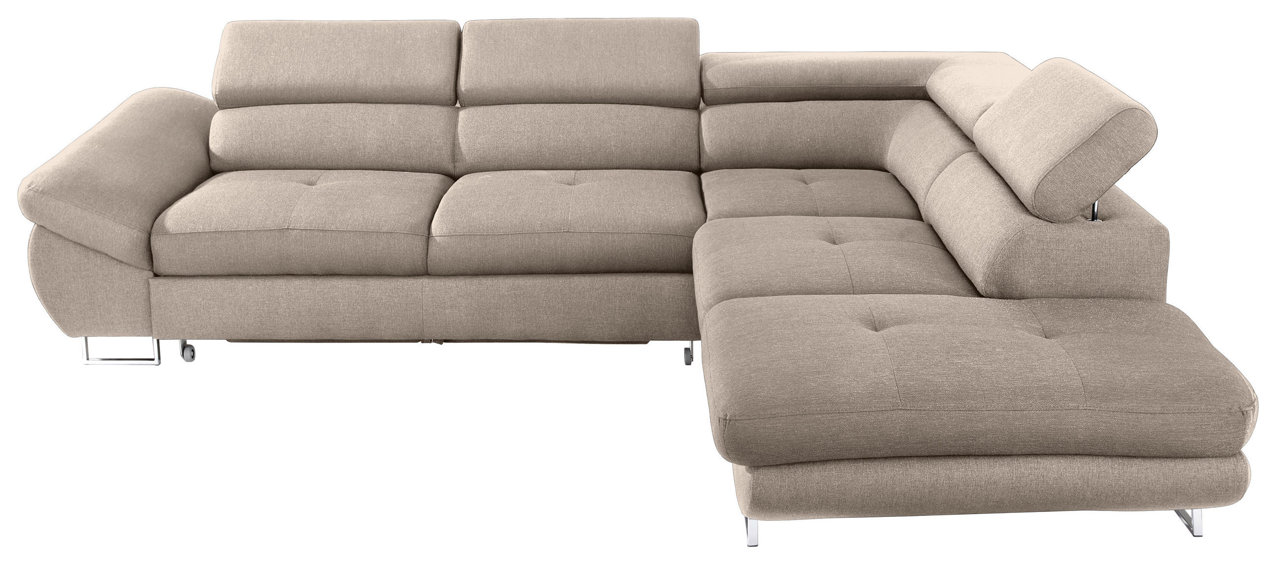 ECKSOFA Beige Webstoff Bettkasten, Schlaffunktion, Rücken echt, Kopfteilverstellung  - Beige, Design, Textil/Metall (280/235cm) - Hom`in