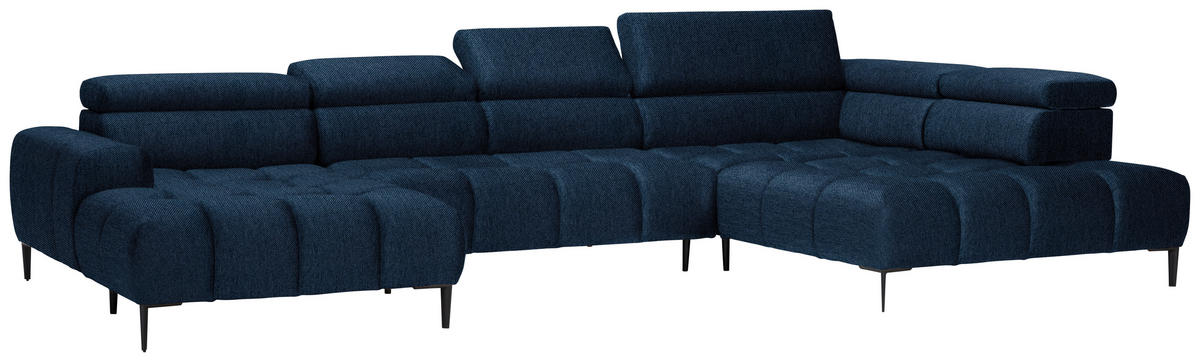 WOHNLANDSCHAFT in Webstoff Dunkelblau  - Schwarz/Dunkelblau, Design, Textil/Metall (177/385/216cm) - Welnova