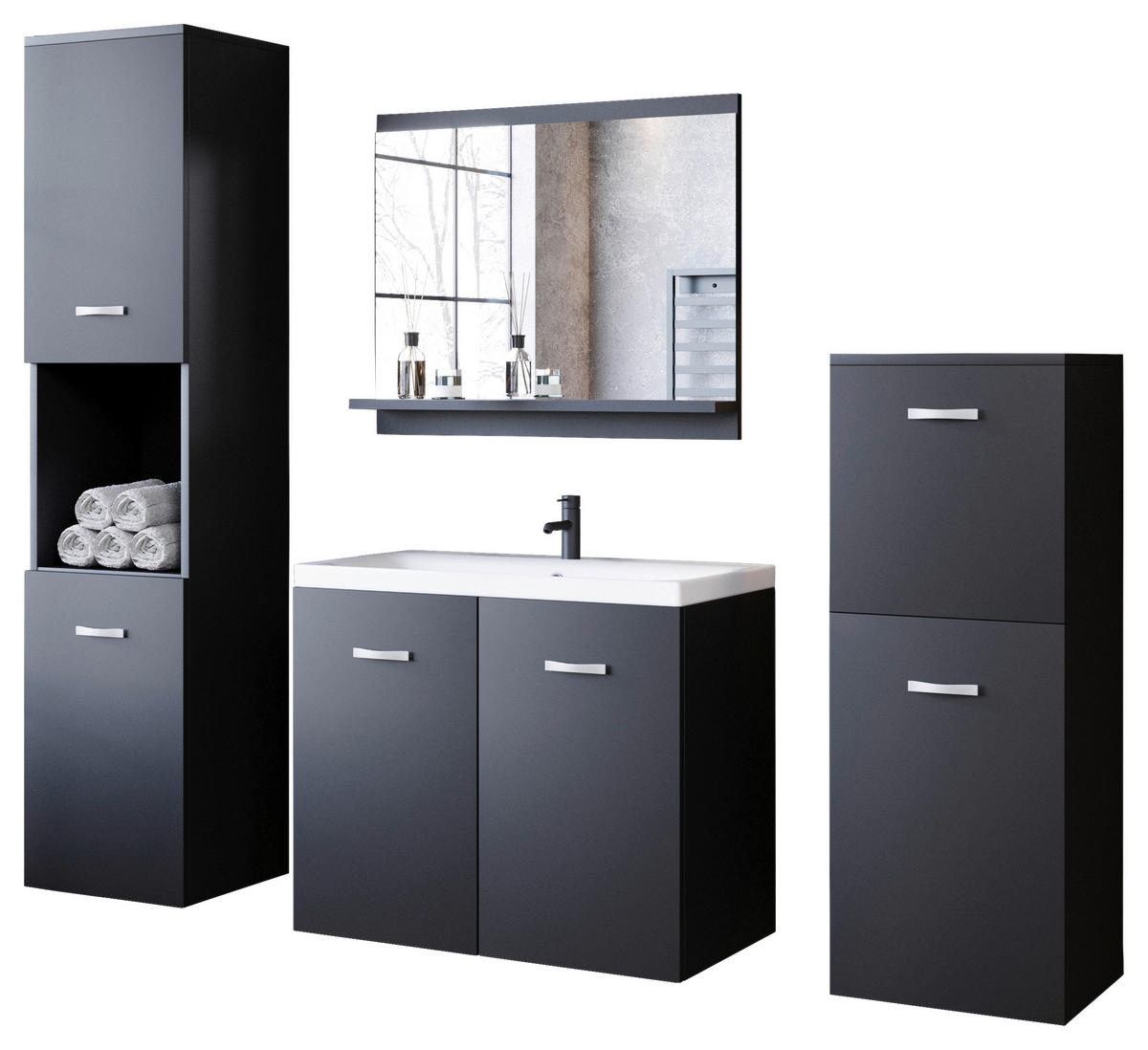 BADEZIMMER 5-teilig  in 120 cm  - Weiss/Graphitfarben, Lifestyle, Keramik/Holzwerkstoff (120cm) - P & B