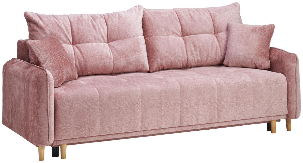 SCHLAFSOFA  in Chenille Altrosa  - Buchefarben/Altrosa, Design, Holz/Textil (217/97/101cm) - Carryhome
