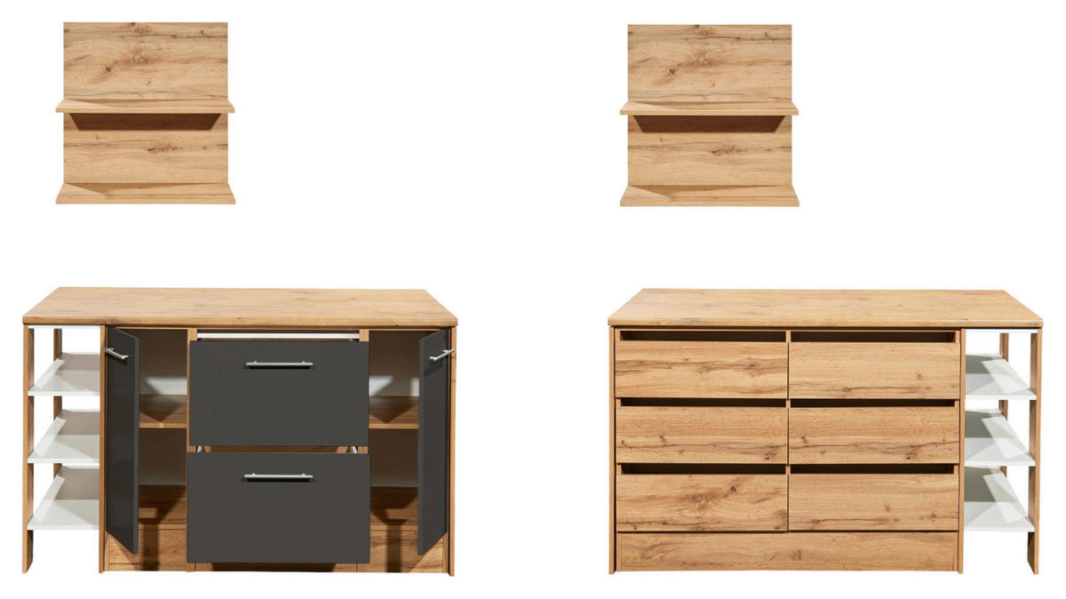 KÜCHENINSEL   in Grau  - Wildeiche/Alufarben, Design, Holzwerkstoff/Metall (150/90/90cm) - Respekta