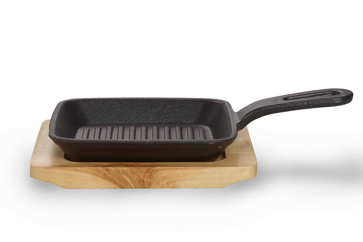 SERVIERPFANNE Emaille  - Schwarz/Braun, Basics, Holz/Metall (13,5/2,5/22,5cm) - Echtwerk