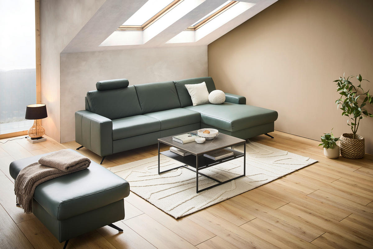 ECKSOFA Beldomo premium Opal Echtleder  - Opal/Schwarz, Design, Leder/Metall (267/165cm) - Beldomo Premium