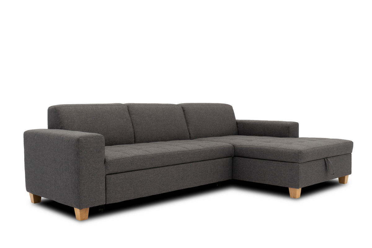 ECKSCHLAFSOFA SUGAR Schwarz Webstoff  - Chromfarben/Schwarz, Basics, Textil/Metall (266/162cm) - MID.YOU