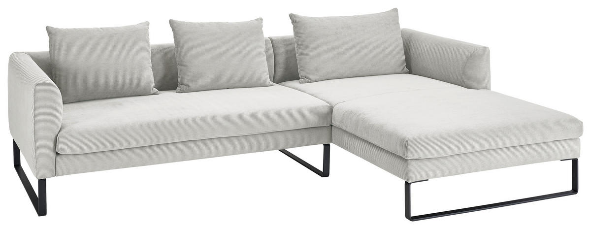 ECKSOFA Hellgrau Cord  - Hellgrau/Schwarz, KONVENTIONELL, Textil/Metall (284/178cm) - Hom`in