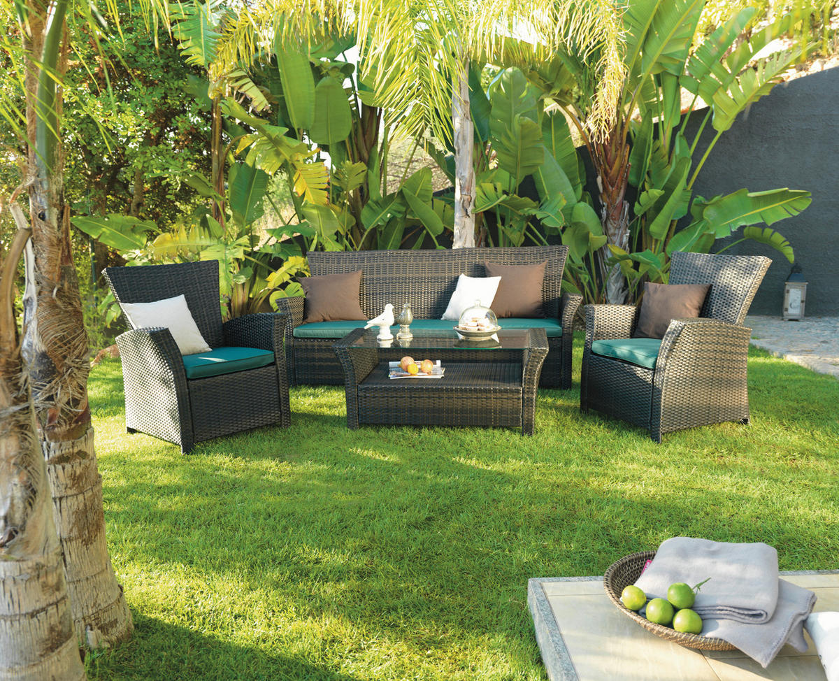 BAŠTENSKA GARNITURA 4 dela  - siva/zelena, Romantično / Seoski, metal/tekstil - Ambia Garden