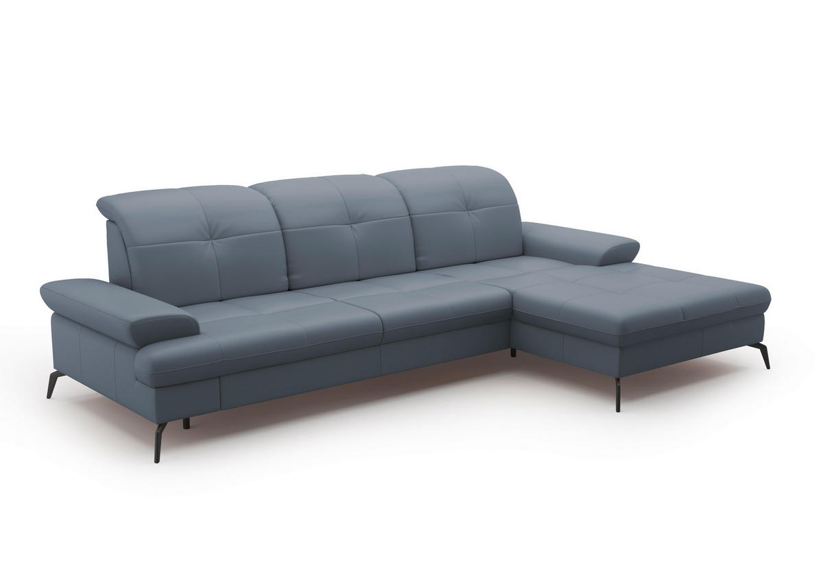 ECKSOFA in Echtleder Graublau  - Graublau/Schwarz, Konventionell, Leder/Metall (279/185cm) - Sit & More
