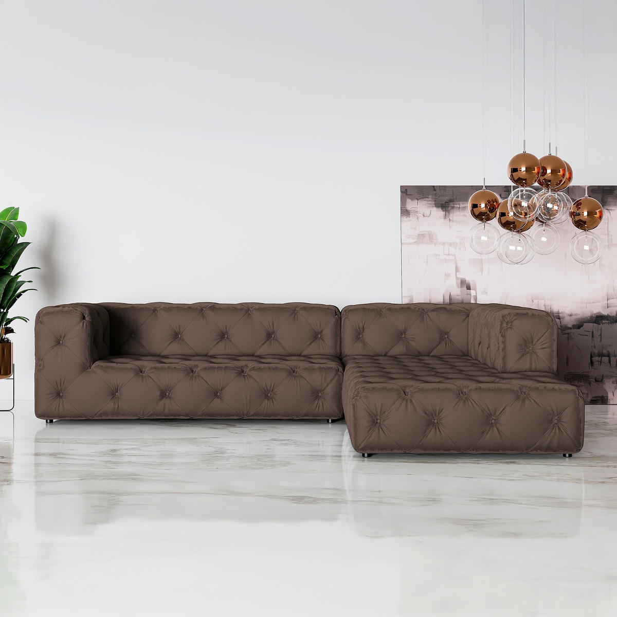 ECKSOFA Fresco Braun Samt  - Schwarz/Braun, Design, Kunststoff/Textil (325/228cm) - P & B