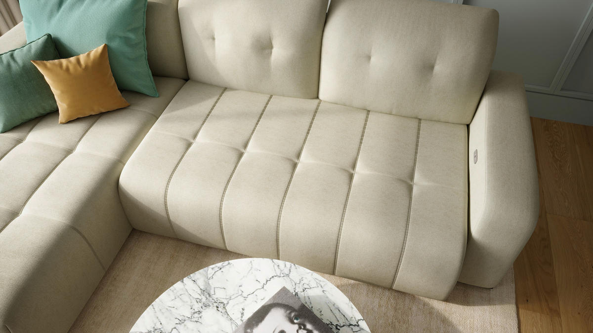 ECKSOFA in Mikrofaser Beige  - Beige/Schwarz, Modern, Textil/Metall (292/185cm) - Livetastic