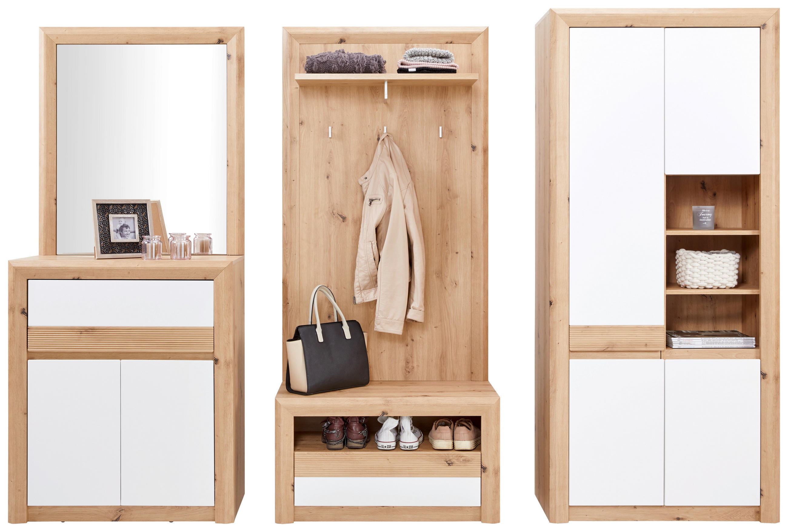 Garderoben-set Kashmir New Weiß/eiche Dekor 5--Teilig.