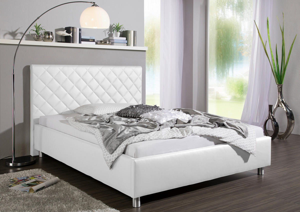 POLSTERBETT 140/200 cm,  in Weiß,  - Alufarben/Weiß, MODERN, Textil/Metall (140/200cm) - Livetastic