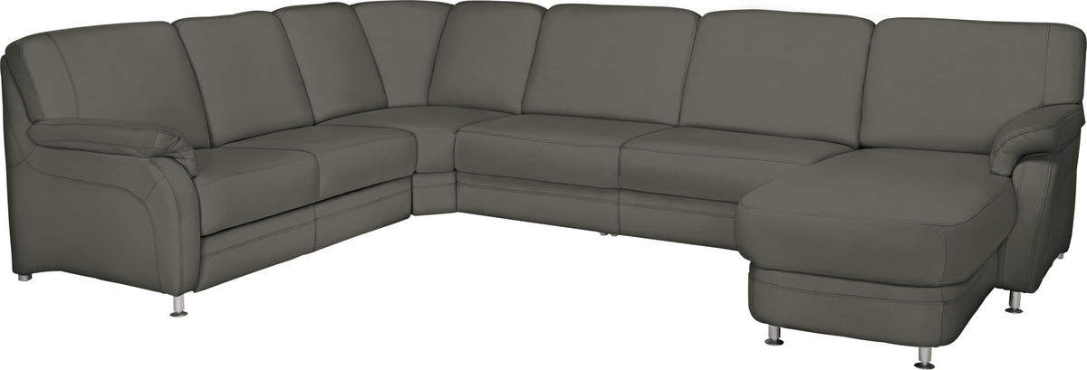 WOHNLANDSCHAFT in Echtleder Grau  - Alufarben/Grau, Konventionell, Leder/Metall (239/329/165cm) - Beldomo Premium