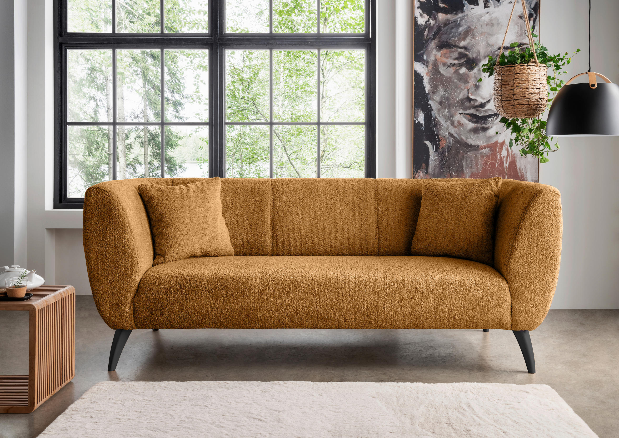 3-SITZER-SOFA in Bouclé Goldfarben  - Goldfarben/Schwarz, Modern, Holz/Textil (208/83/88cm) - MID.YOU