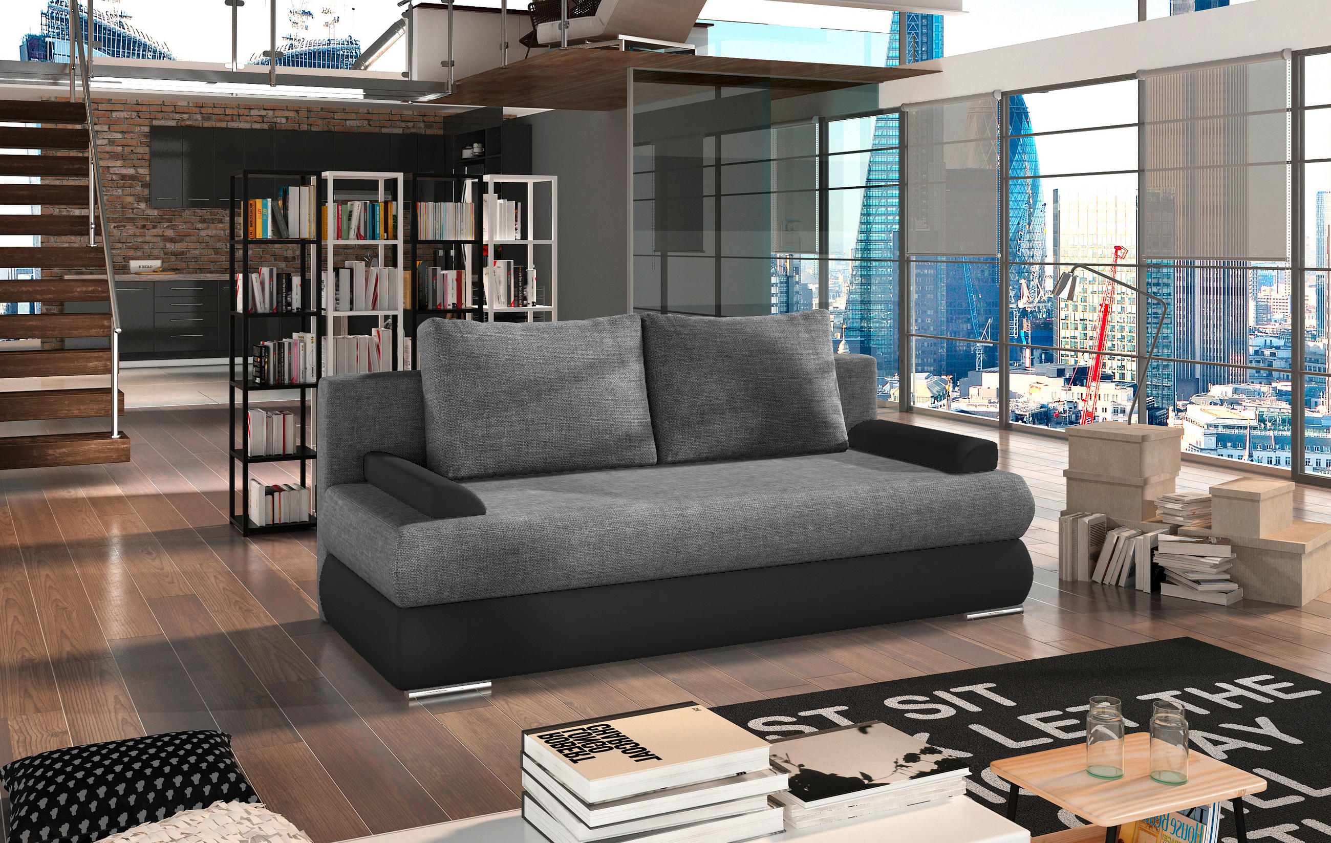 SCHLAFSOFA Samt Grau, Schwarz  - Chromfarben/Schwarz, Design, Kunststoff/Textil (213/95/90cm) - MID.YOU