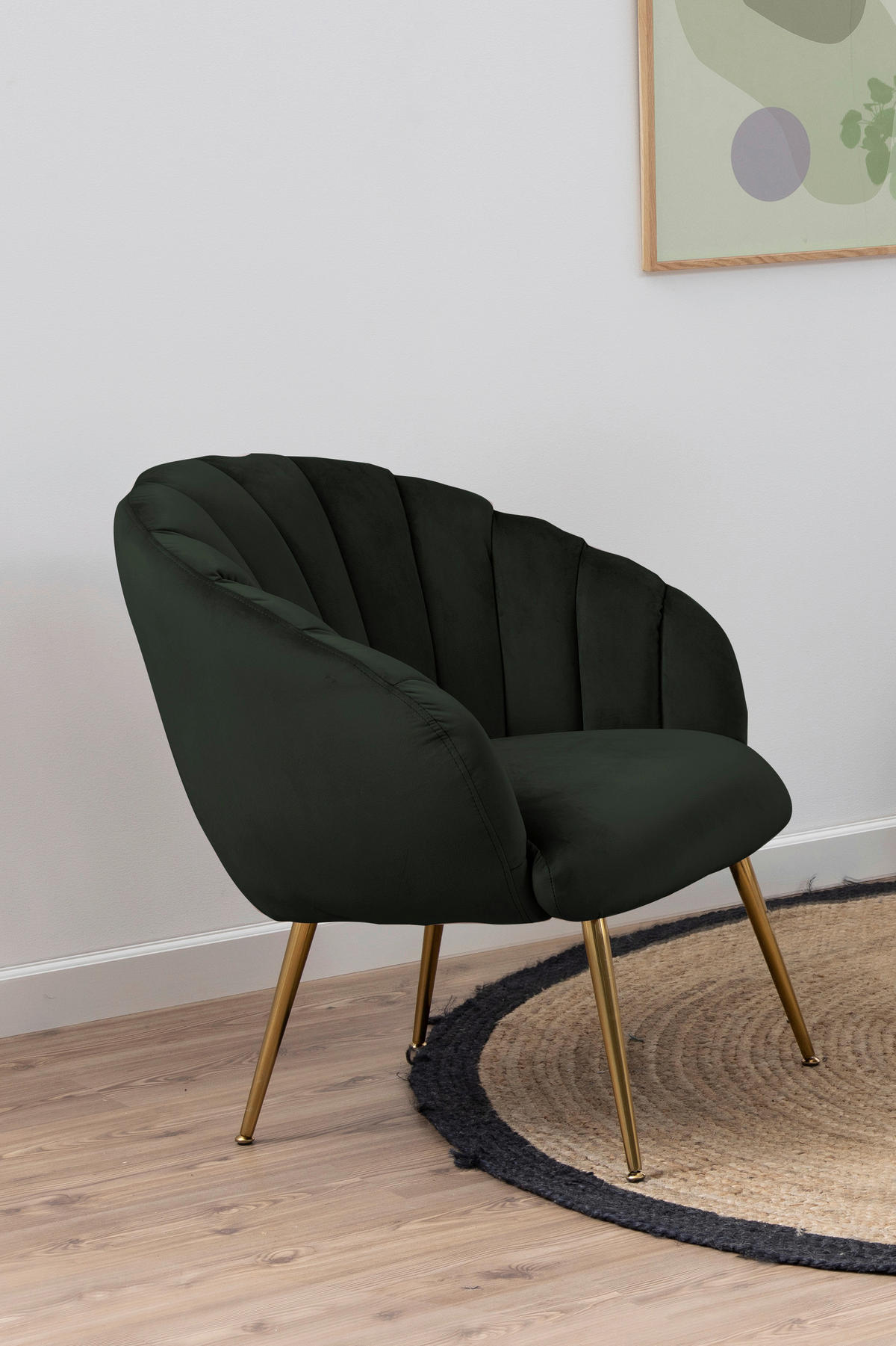 SESSEL in Velours Dunkelgrün  - Dunkelgrün/Goldfarben, Design, Textil/Metall (76/81/76cm) - Livetastic