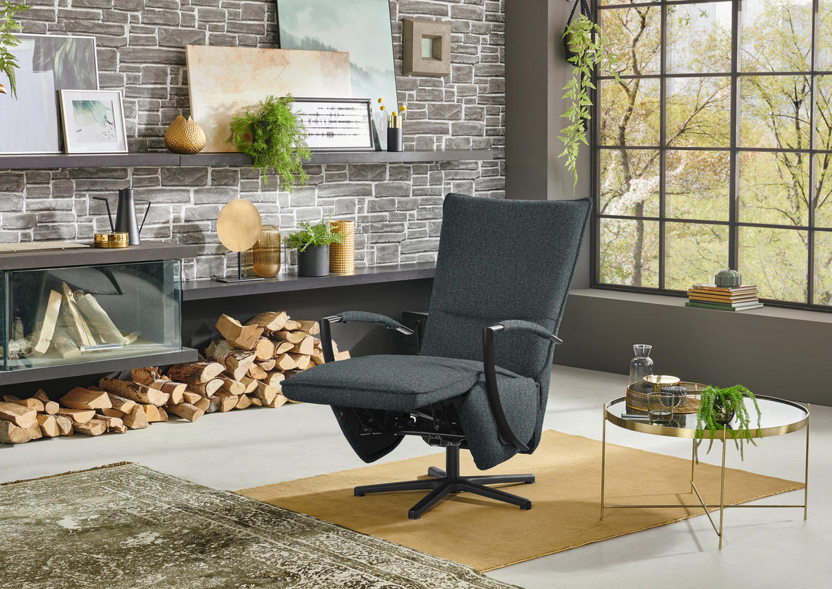 RELAXSESSEL in Textil Schwarz, Blaugrau  - Blaugrau/Schwarz, Design, Textil/Metall (66/110-114/84cm) - Moderano