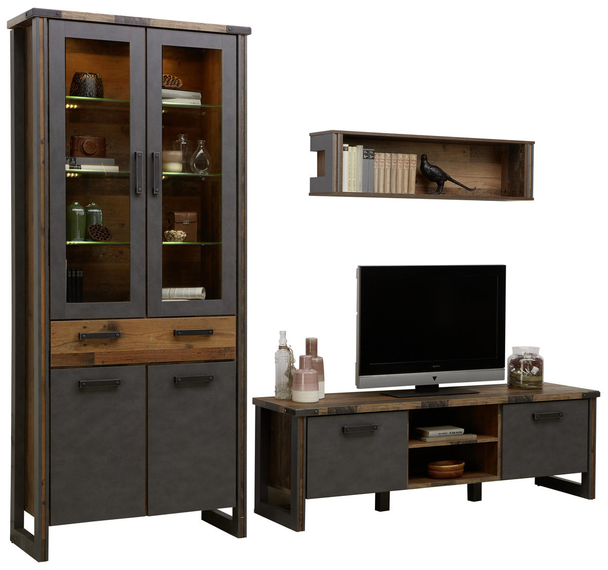 TV-ELEMENT - Anthrazit/Grau, KONVENTIONELL, Holzwerkstoff/Kunststoff (168/52/42cm) - Hom`in