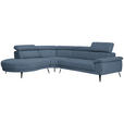 ECKSOFA in Velours Blau  - Blau/Schwarz, Design, Textil/Metall (264/299cm) - Novel