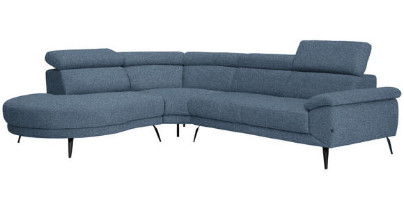 ECKSOFA in Velours Blau  - Blau/Schwarz, Design, Textil/Metall (264/299cm) - Novel