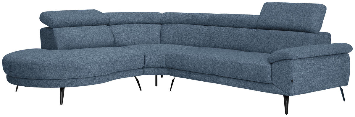 ECKSOFA in Velours Blau  264/299 cm  - Blau/Schwarz, Design, Textil/Metall (264/299cm) - Novel