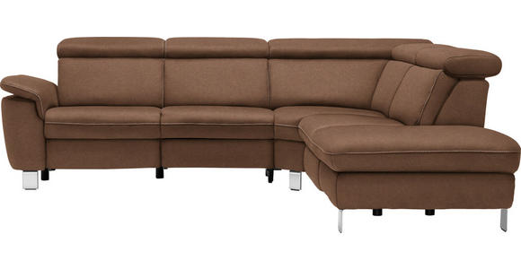 ECKSOFA in Flachgewebe, Mikrofaser Braun  - Beige/Alufarben, Design, Textil/Metall (271/242cm) - Cantus