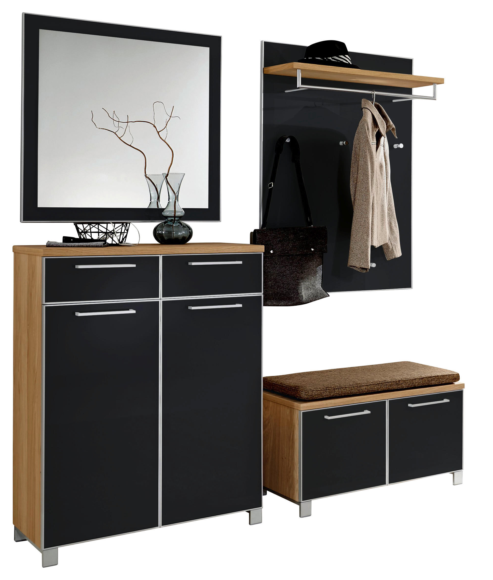 GARDEROBE Anthrazit, Eichefarben, Hellbraun - Hellbraun/Eichefarben, Design, Glas/Holz (175/195/40cm)