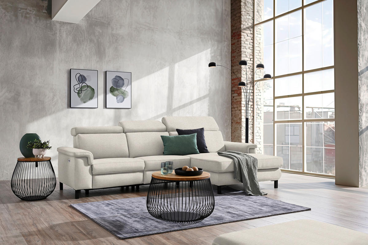 ECKSOFA in Flachgewebe Beige  - Beige/Schwarz, Konventionell, Textil/Metall (304/182cm) - Pure Home Comfort