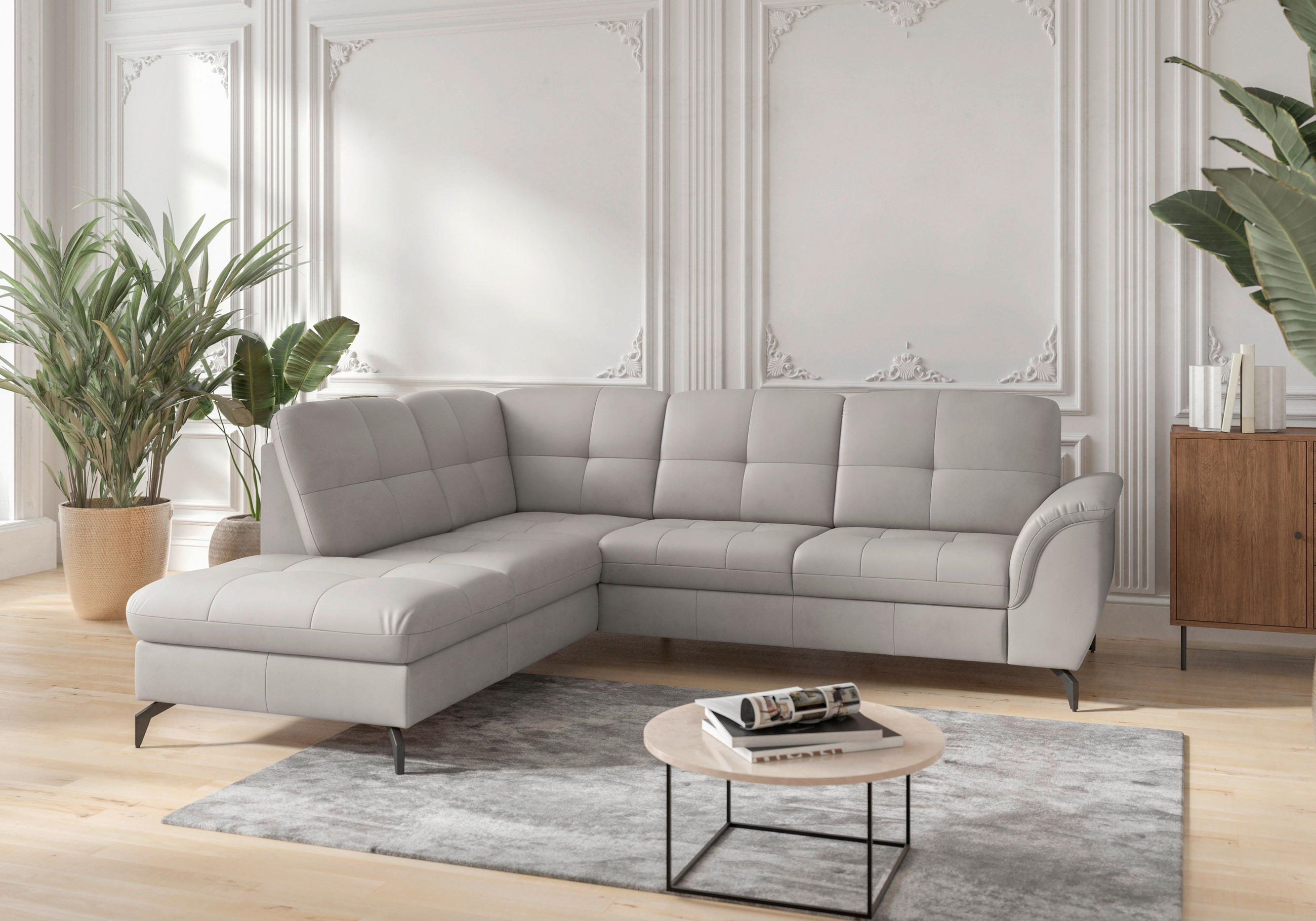 ECKSOFA in Vliesstoff Kombination Echtleder/Stoff Hellgrau - Hellgrau/Schwarz, Modern, Leder/Textil (212/244cm) - Sit & More