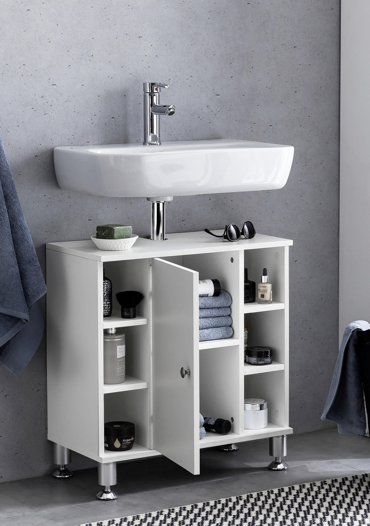 WASCHBECKENUNTERSCHRANK 60/64/32 cm  - Weiss/Alufarben, Basics, Holzwerkstoff (60/64/32cm) - MID.YOU
