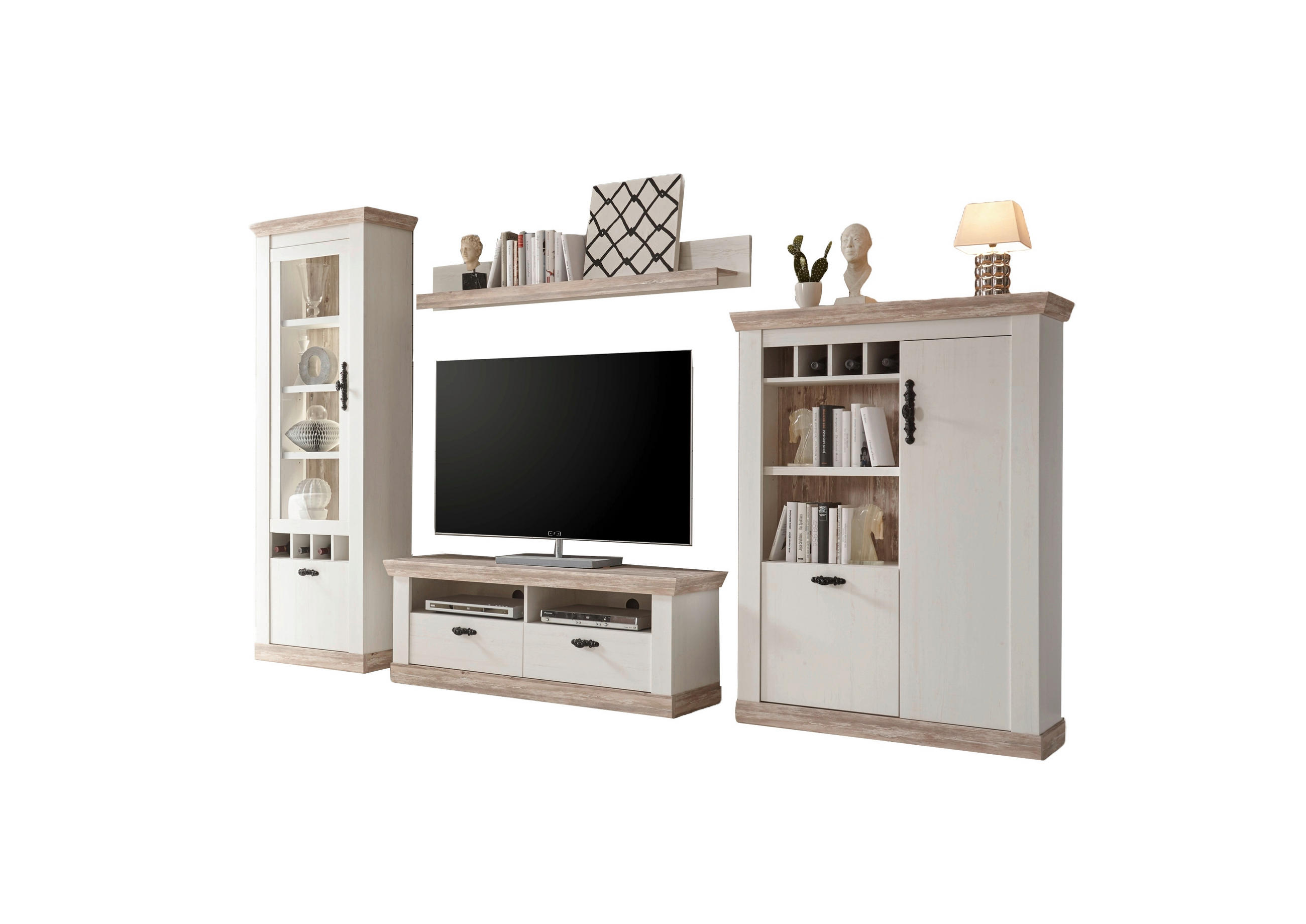 WOHNWAND 4-teilig  in Pinienfarben, Hellbraun  330/201/44 cm  - Hellbraun/Eichefarben, Design, Holzwerkstoff/Metall (330/201/44cm) - MID.YOU