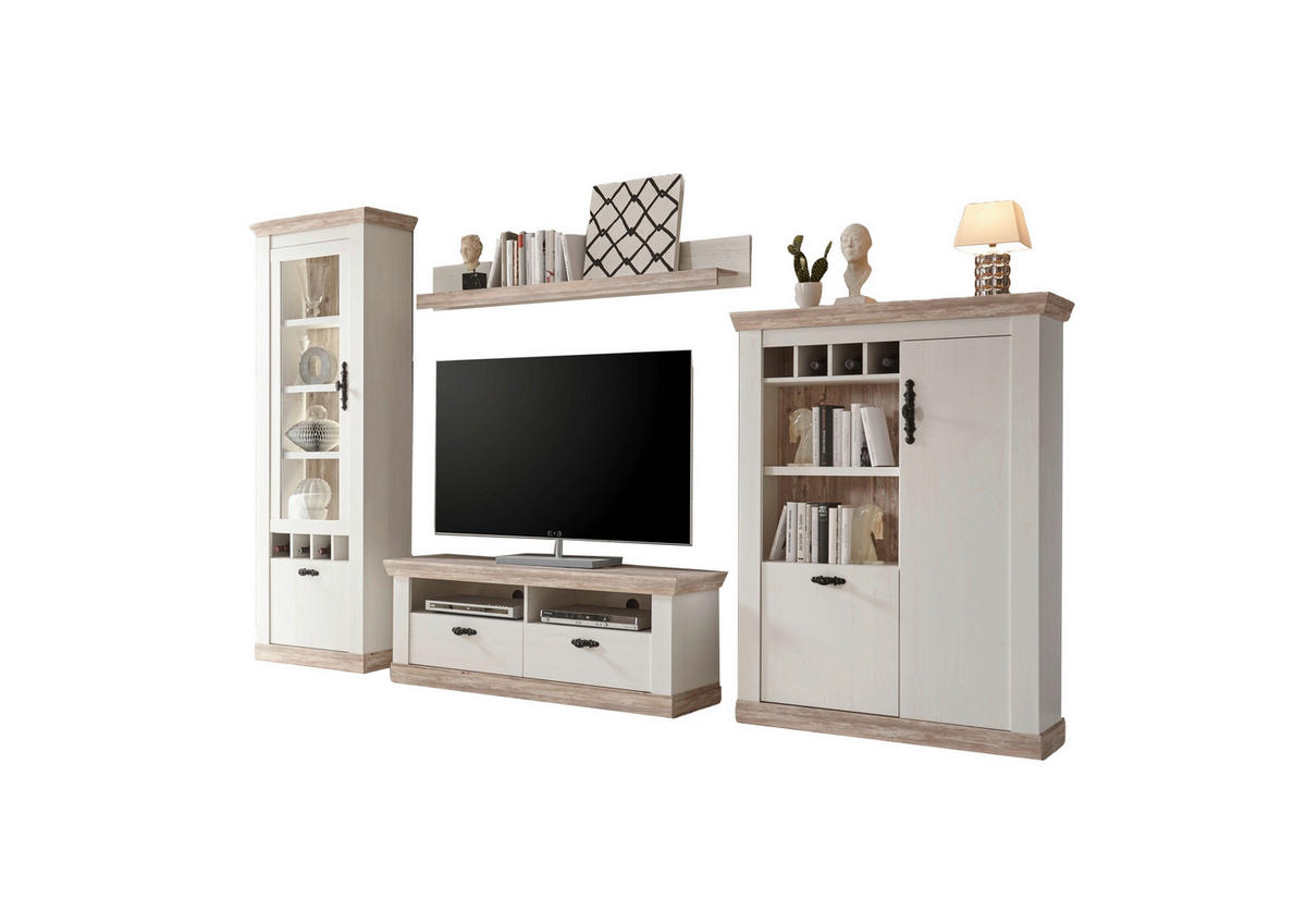 WOHNWAND 4-teilig  in Pinienfarben, Hellbraun  330/201/44 cm  - Hellbraun/Eichefarben, Design, Holzwerkstoff/Metall (330/201/44cm) - MID.YOU