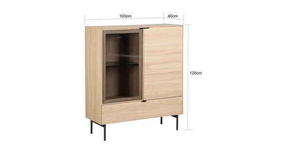 HIGHBOARD  100/120/40 cm 1 Schublade(n)  - Eichefarben/Schwarz, KONVENTIONELL, Glas/Holzwerkstoff (100/120/40cm) - Xora
