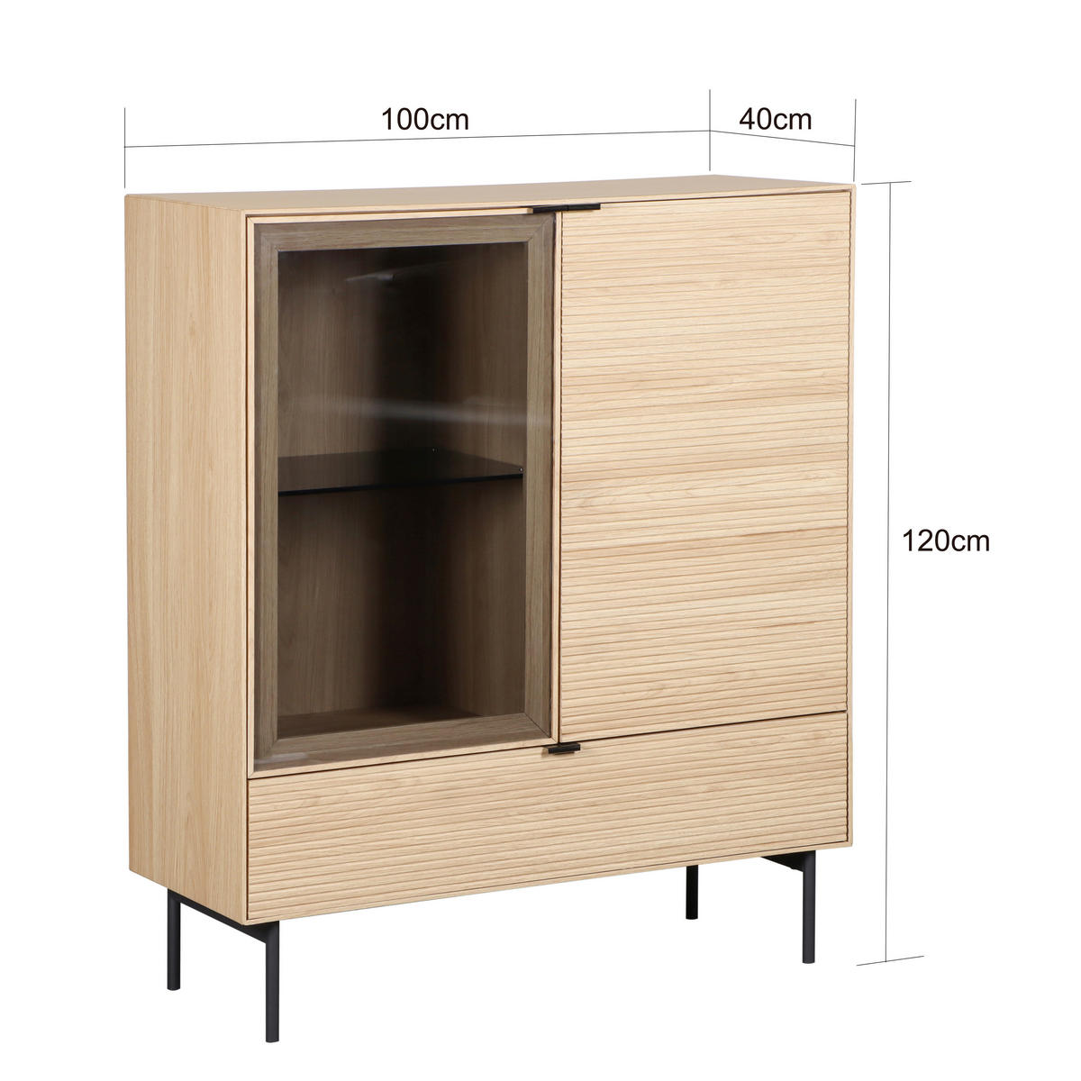 HIGHBOARD  100/120/40 cm 1 Schublade(n)  - Eichefarben/Schwarz, KONVENTIONELL, Glas/Holzwerkstoff (100/120/40cm) - Xora