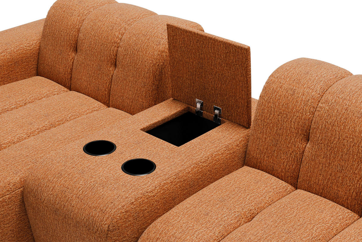 ECKSOFA Rostfarben Chenille Stauraum, Getränkehalter  - Rostfarben/Schwarz, MODERN, Kunststoff/Textil (150/299cm) - Milino