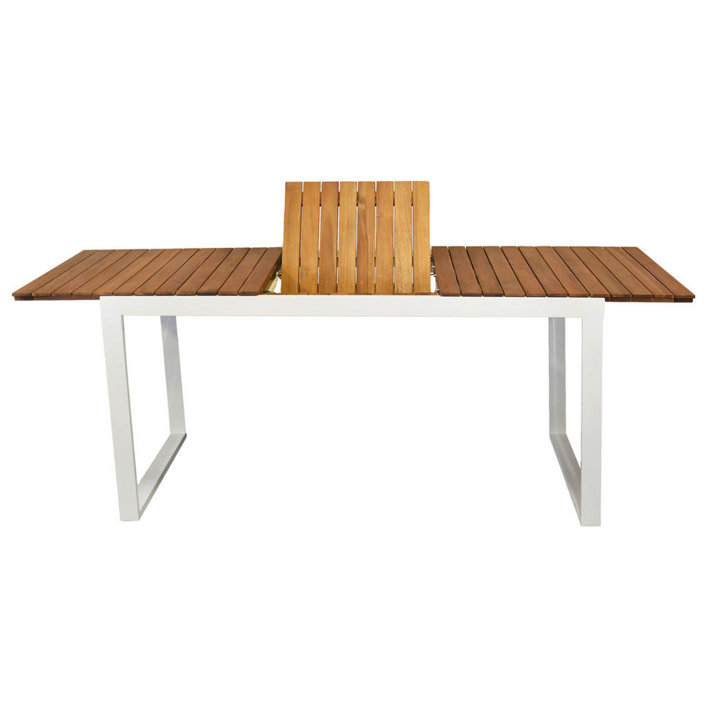 Thumbnail - Gardenson Gartentisch, Natur, Weiß, Holz, Metall, Akazie, massiv, Uni, rechteckig, U-Form, 90x74x150-200 cm, ausziehbar,...
