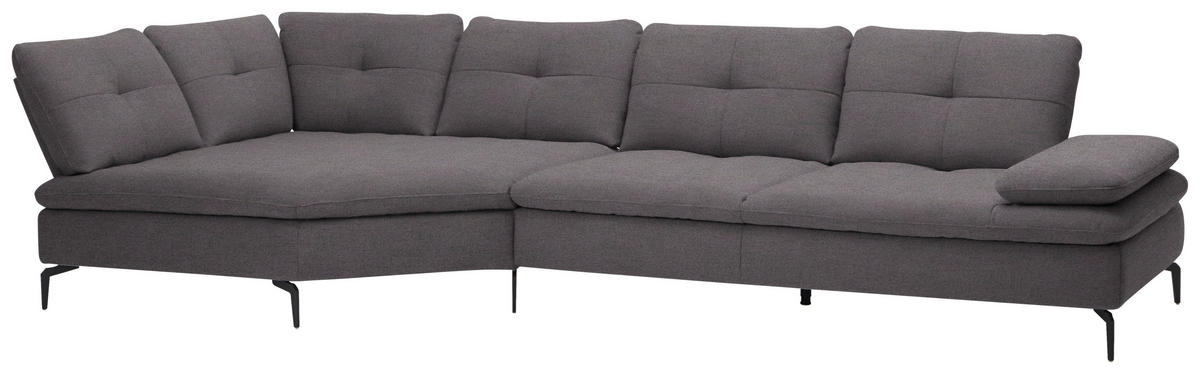 ECKSOFA in Flachgewebe Anthrazit  - Anthrazit/Schwarz, Design, Textil/Metall (159/344cm) - Chilliano