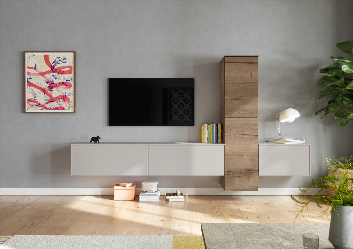 WOHNWAND  in Grau, Eichefarben  282/160/37 cm  - Eichefarben/Grau, Design, Holzwerkstoff (282/160/37cm) - Celina Home