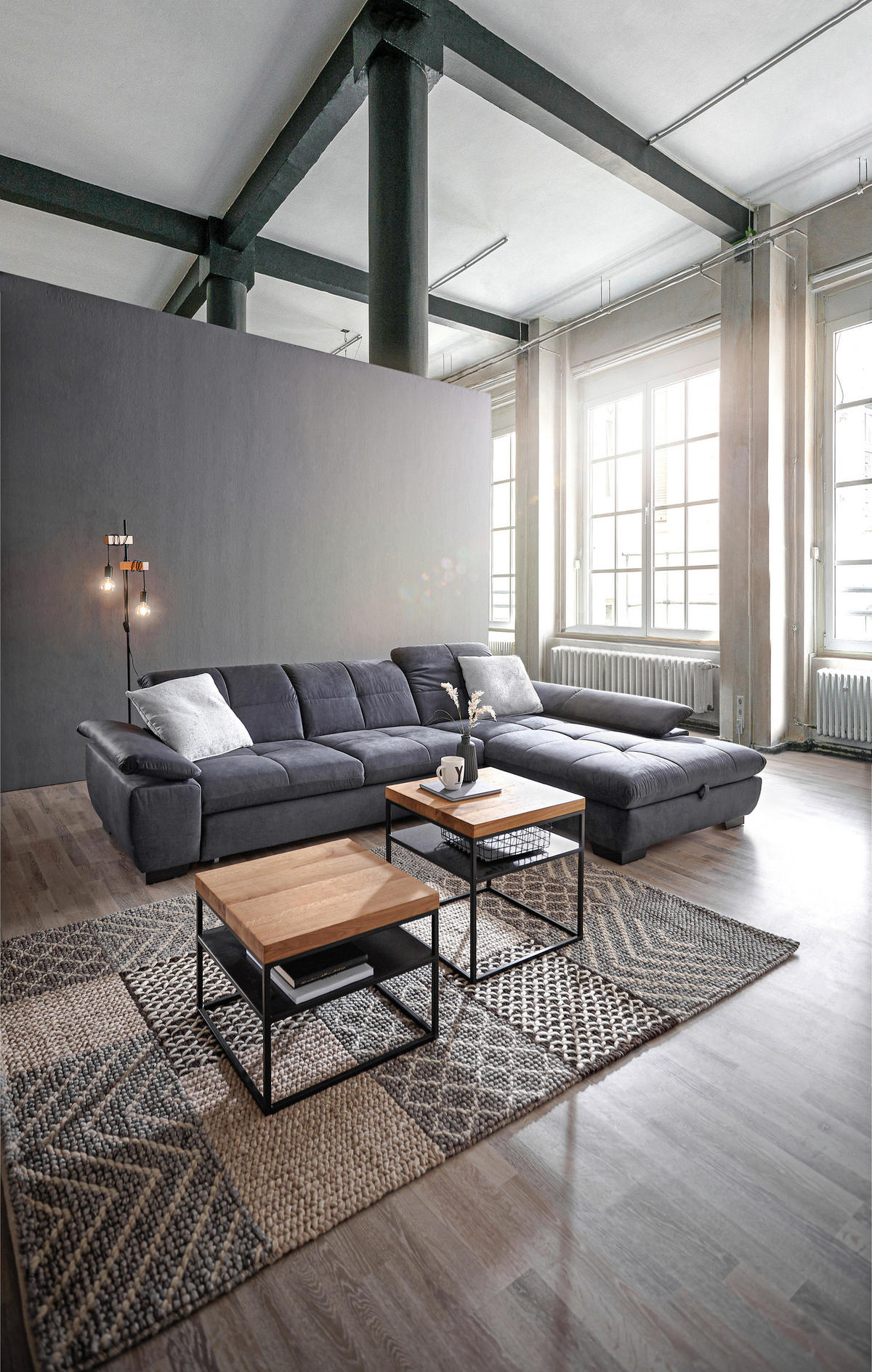 ECKSOFA Grau Velours  - Schwarz/Grau, Design, Textil (297/204cm) - Xora