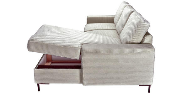 ECKSOFA Naturfarben Cord Rückenkissen, Bettkasten, Schlaffunktion, Rücken echt, Liegefläche im Originalstoff  - Schwarz/Naturfarben, KONVENTIONELL, Textil/Metall (240/150cm) - Carryhome