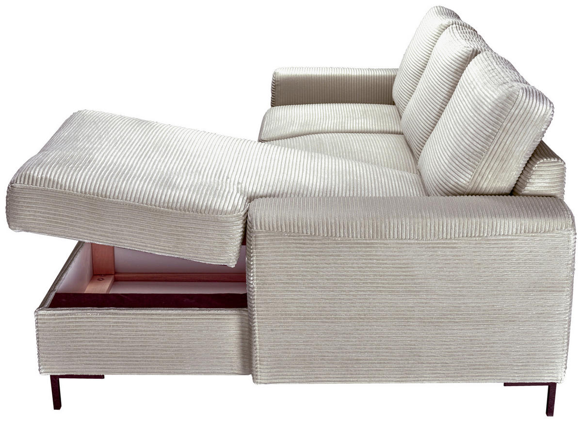 ECKSOFA Naturfarben Cord Rückenkissen, Bettkasten, Schlaffunktion, Rücken echt, Liegefläche im Originalstoff  - Schwarz/Naturfarben, KONVENTIONELL, Textil/Metall (240/150cm) - Carryhome